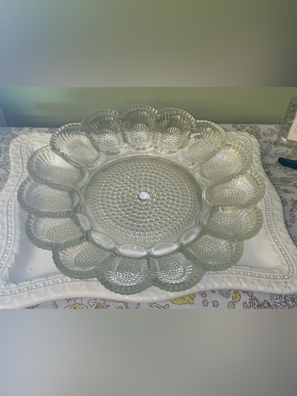 Vintage Indiana Glass Hobnail deviled egg plate